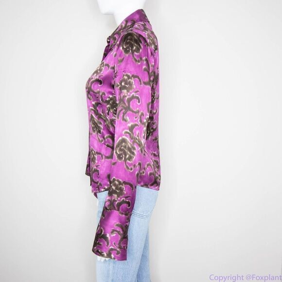 Linda Allard Ellen‎ tracy silk floral print purple shirt, size Petite 2 - Picture 16 of 16